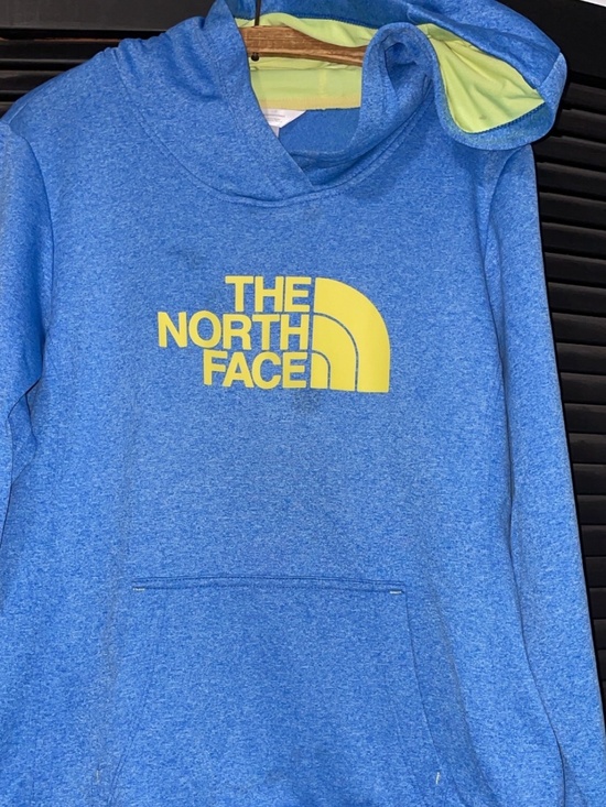 The North Face Tops - The North Face Women’s Blue Performance Hoodie Neon Yellow Logo Size Large